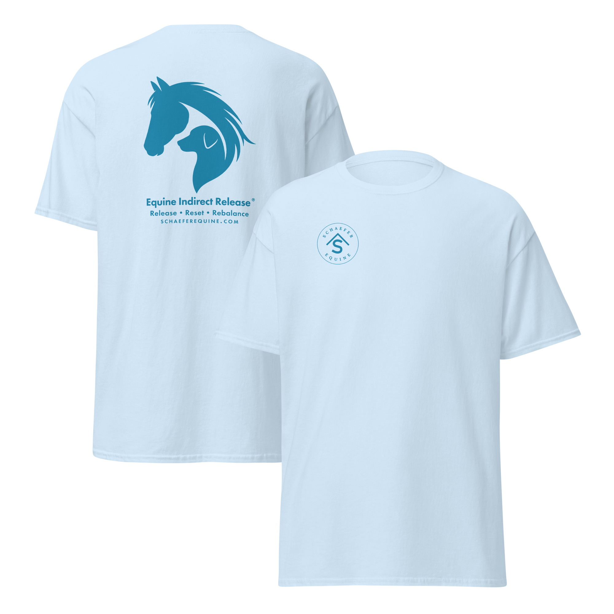 Classic Tee | Blue Logos | Schaefer Equine and Equine Indirect Release®
